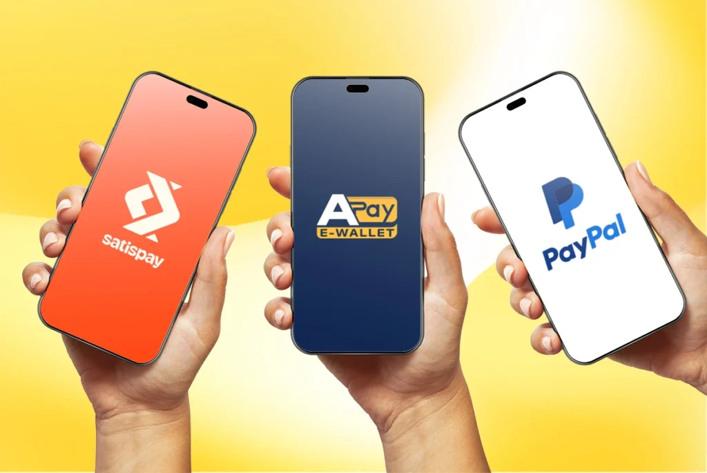 Tre smartphone per comparazione migliori app per pagamenti digitali apay ewallet