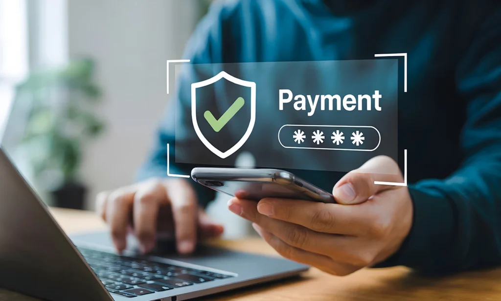 Protezione pagamenti online: Utente effettua un pagamento tramite online tramite smartphone