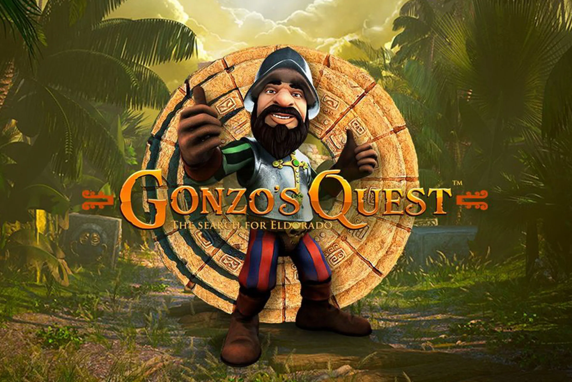 Grafica della slot Gonzo’s Quest con l’esploratore davanti all’ambientazione di El Dorado, immagine utile per spiegare Gonzo’s Quest come funziona e le sue meccaniche di gioco.