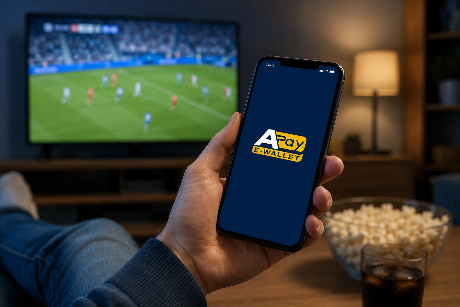 APay E-Wallet utilizzato per ricariche conto gioco durante un evento sportivo in TV