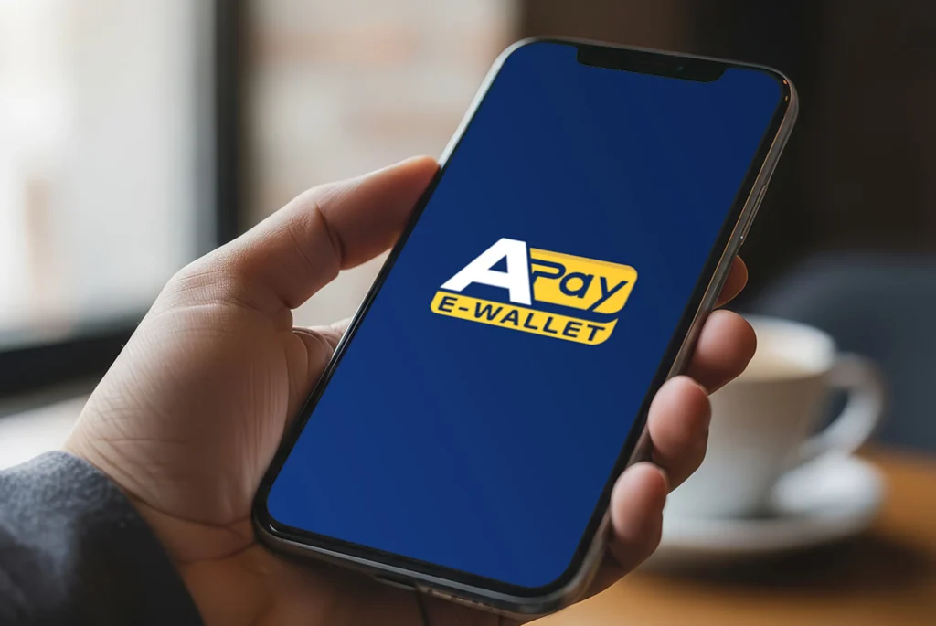 Smartphone con app APay E-Wallet aperta, simbolo della gestione consapevole degli obiettivi finanziari 2026 tramite strumenti digitali.